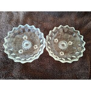 Pair of Fostoria American Vintage Cubist Clear Glass Candle Holders 3-Footed 2